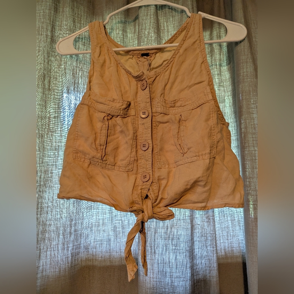 Tan Button-Down Sleeveless Top